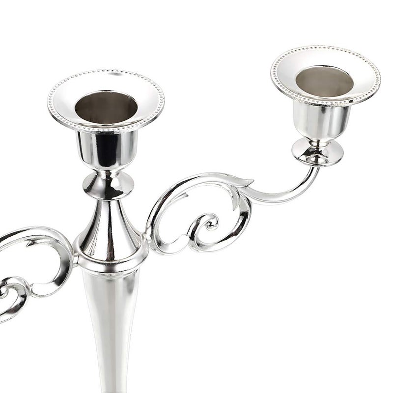 OwnMy 3 Arms Metal Candelabra Candlestick Silver European Elegant Candle Holder Candle Stand for Wedding Dining Table Christmas Party Home Decoration (Silver Tone) - Image 4